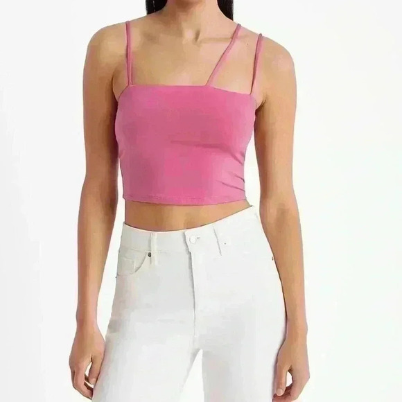 Express Tops - Express Body Contour Compression Square Neck Strappy Cropped Cami